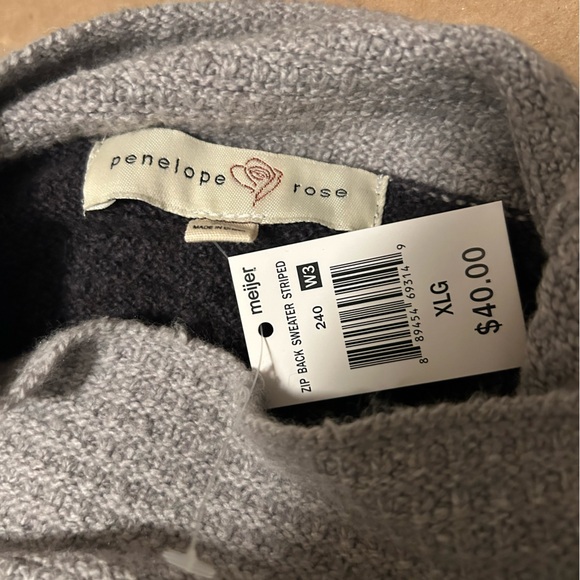 Penelope Rose Striped Black and Gray Sweater with Zipper Size XL - Picture 3 of 3